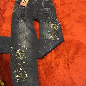 Leggings with Glitter Flowers and faux pockets